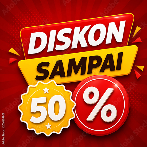 Indonesian sale discount banner with 50 percent off text