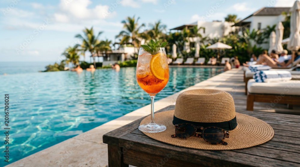 Obraz premium Aperol Spritz Cocktail by Luxury Resort Poolside