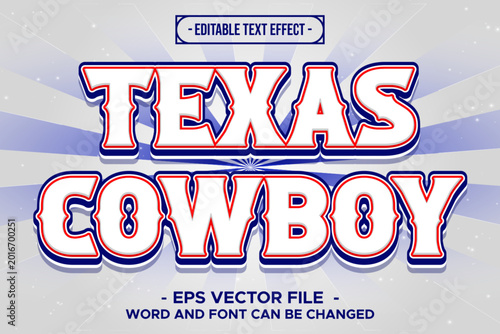 Texas Cowboy Western Style Red White and Blue Editable Text Effect EPS Vector