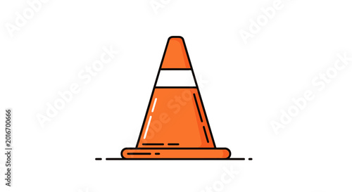 Orange traffic cone with white stripe, isolated on white background, vector illustration