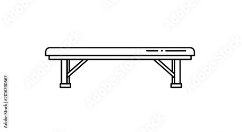 Simple line art illustration of a park bench, isolated on white background