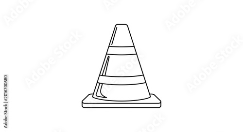 Traffic Cone Outline Icon - Simple Vector Illustration on White Background