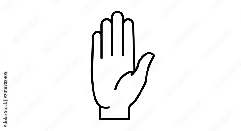 Fototapeta premium Stop Hand Gesture Icon, Outline Human Palm, Isolated on White Background