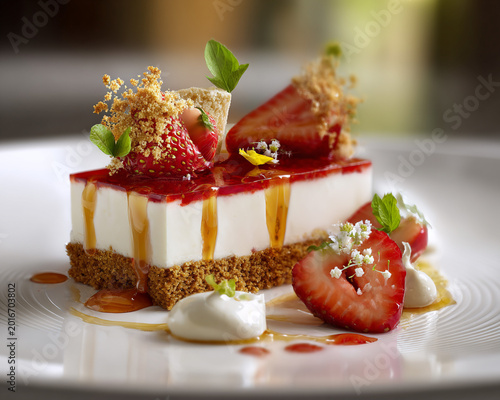 Elegant dessert plating fine dining minimal composition
