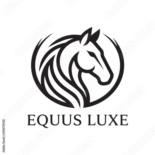Фотография Equus Luxe horse head logo vector, elegant stallion profile in circular frame, m