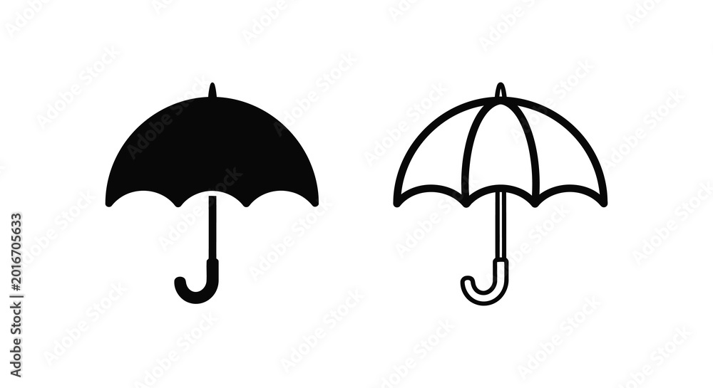 Fototapeta premium Umbrella icons black silhouette and outline style