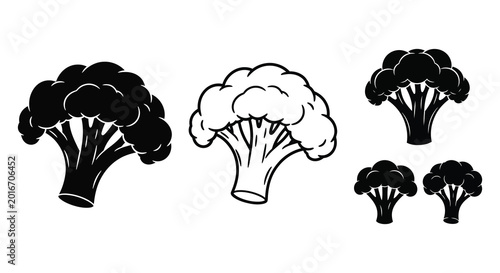 Photos Broccoli florets set black and white silhouette