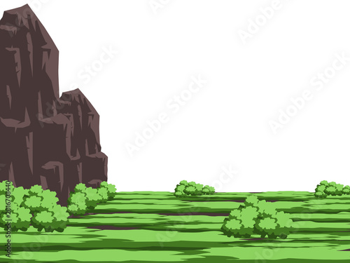 illustration of cliff and grass and bushes