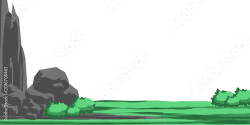 illustration of cliff and grass and bushes