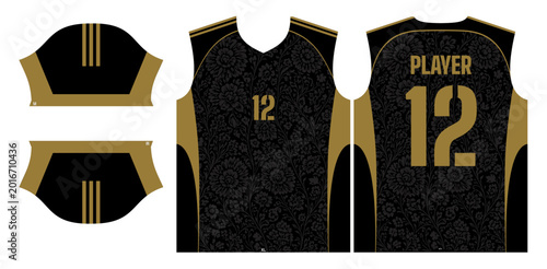 Black and Gold Sports Jersey Template with Paisley Pattern