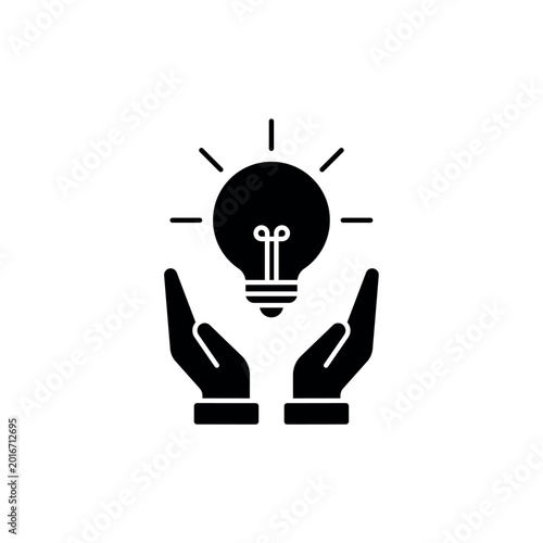 Schilderij op canvas seize opportunity icon with hands protecting a light bulb idea, on a clean background