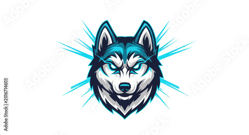 Tableau sur toile Aggressive Husky Mascot Logo, Fierce Wolf Head, Esports Emblem, Blue Energy