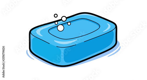 Εκτύπωση καμβά Blue soap bar with bubbles, clean hygiene concept, isolated on white background