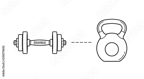 Photos Dumbbell and Kettlebell Outline Icons for Fitness and Workout Vector Illustratio