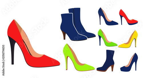 Konstfotografi Fashion Footwear Collection: High Heels and Ankle Boots in Vibrant Colors