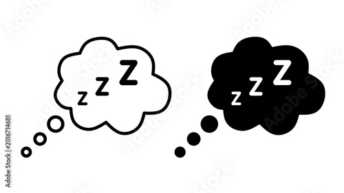 Cuadro en lienzo Sleep thought bubble icon set with black and white dreaming cloud symbols on gra