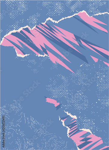 Abstract Torn Paper Background with Halftone Dots and Geometric Shapes