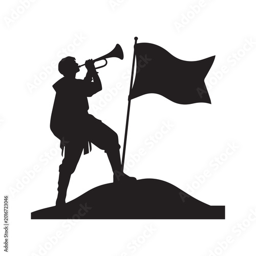 Photos Silhouette Of A Man Playing Trumpet Standing On A Hill With Flag