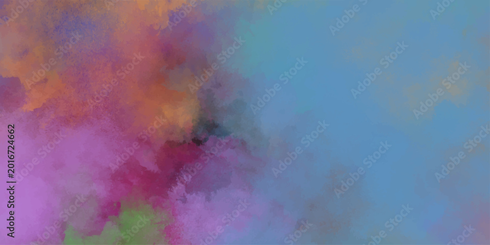Obraz premium Abstract watercolor splash in pink orange and blue with soft textured edges for a creative and dynamic background design