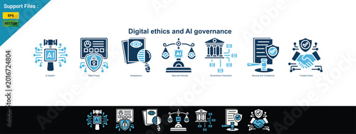 Canvas Print Digital Ethics and AI Governance Concept with Responsible Technology, Data Privacy and Artificial Intelligence Regulation Illustration