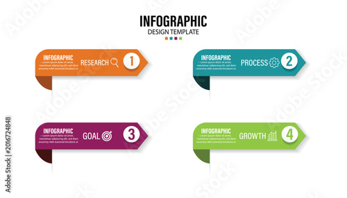 infographic with 4 options diagram. Business infographics template. timeline with 4 steps, options. Arrows of graph with icon. business success. infographic design template. vector illustration.