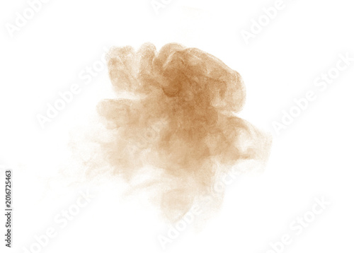 Fotografie Realistic dust cloud explosion isolated on white background, brown powder burst