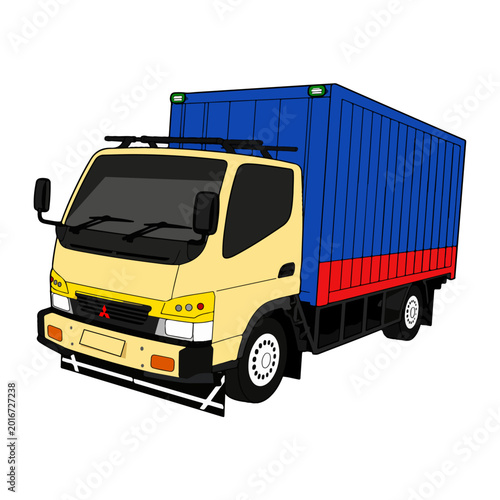 Yellow Delivery Truck With Blue Cargo Container — Shipping, Logistics And Urban Transport Illustration