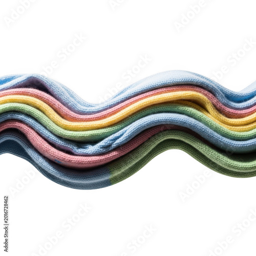Colorful striped fabric with a soft, wavy texture and gradient shades isolated on transparent background