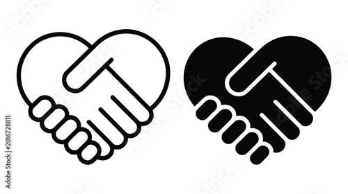 Obraz na płótnie Teamwork handshake illustration, heart symbol combined with joined hands in clean monochrome design, ideal for charity, collaboration, and relationship concepts