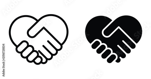 Fotografie Teamwork handshake illustration, heart symbol combined with joined hands in clean monochrome design, ideal for charity, collaboration, and relationship concepts
