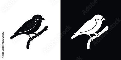 Obraz na plátně Sparrow icon vector, house sparrow silhouette, black and white silhouette, flat