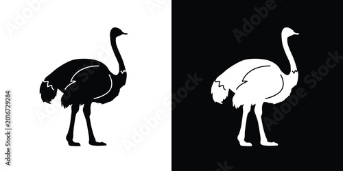 Obraz na plátne Ostrich icon vector, ostrich silhouette, black and white silhouette, flat solid