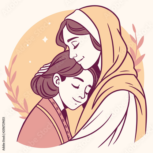 Konstfotografi Mother hugging daughter with warm gentle embrace.
