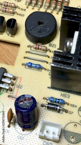 Electronic printed circuit board. Vertical video.