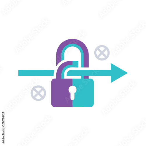 Foto Access unlock pathway icon, arrows bypassing open padlock, security exception wo
