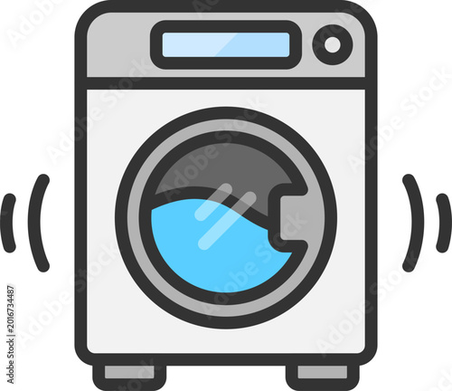 洗濯中のドラム式洗濯機のアイコン（線画カラー）のイラスト