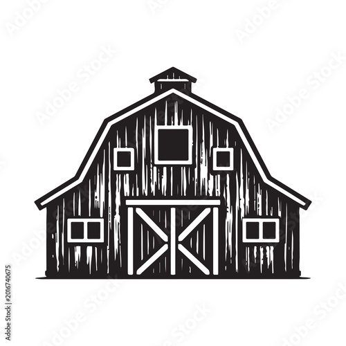 Obraz na płótnie Black and white rustic barn icon with a vintage wood texture style for farm and