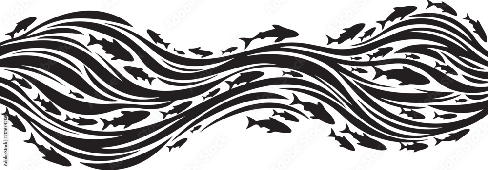 Fototapeta premium School of Fish Swimming in Wavy Formation Together