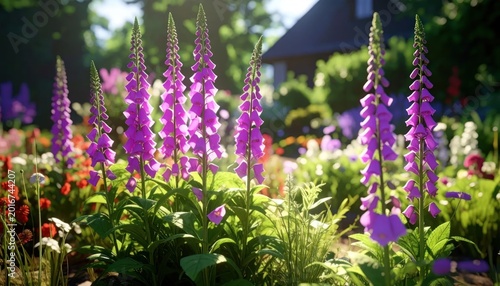 Vibrant Foxglove Flowers Blooming in a Lush Garden Setting.