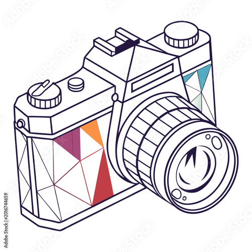 Obraz na płótnie Slr camera drawing with abstract triangle shapes.