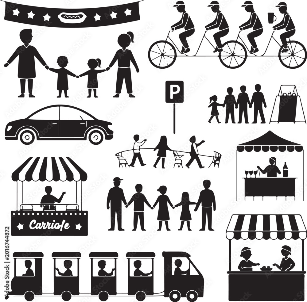 Obraz premium Amusement park pictogram icons. Set of icons for amusement parks, festivals and outdoor happenings.