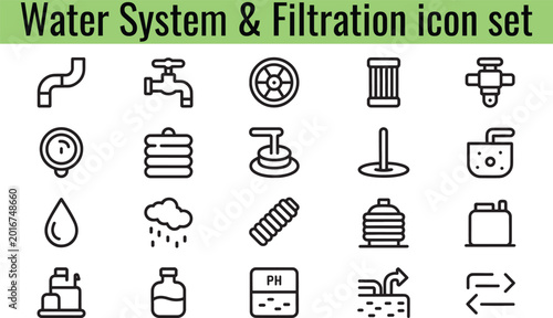 Schilderij op canvas A useful icon set featuring essential elements of water systems and filtration f