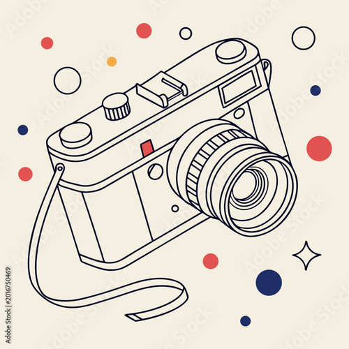 Foto Retro rangefinder camera vector with neck strap.