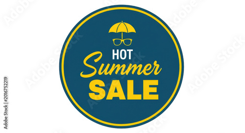 Hot summer sale circular badge isolated on transparent background