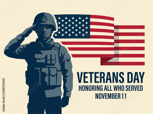 Cuadro en lienzo A powerful homage to veterans featuring a soldier saluting against the backdrop of the American flag, symbolizing honor, respect, and gratitude for their service