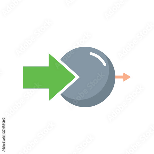 Foto Overcome inertia icon, bold arrow pushing heavy sphere, momentum activation, cha