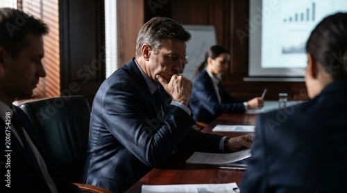 Serious Businessman Thinking at Conference Table