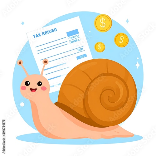Snail holding tax return form smiling.