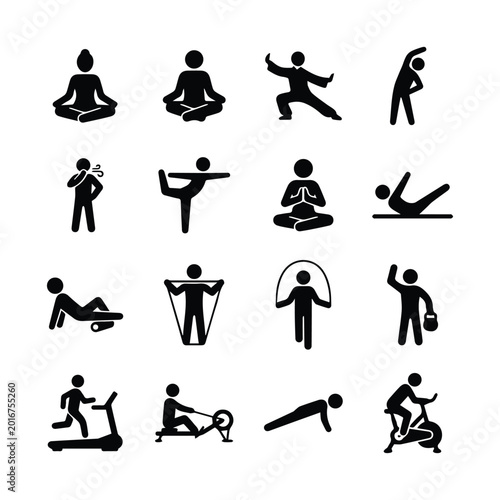 Canvastavla Set of fitness and exercise icons showing various workout poses