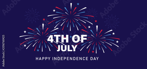 Happy 4th of July typography design with American flag  illustration Background
